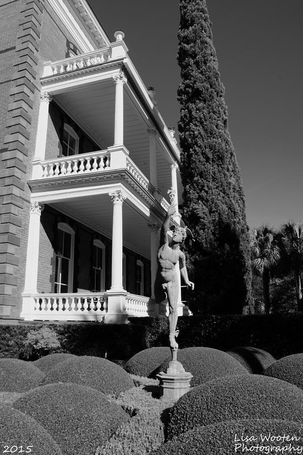 Calhoun Mansion Gardens Charleston SC Black and White Photograph by Lisa Wooten