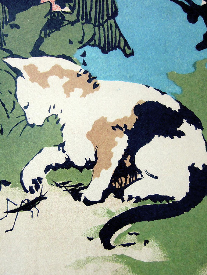 Calico Cat And Grasshopper Painting