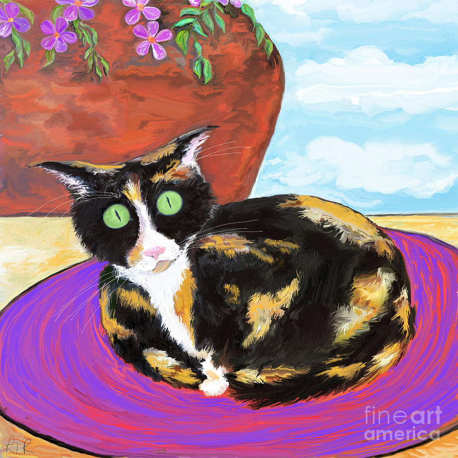 Calico cat on a rug by REINA RESTO Calico cat on a rug by REINA RESTO