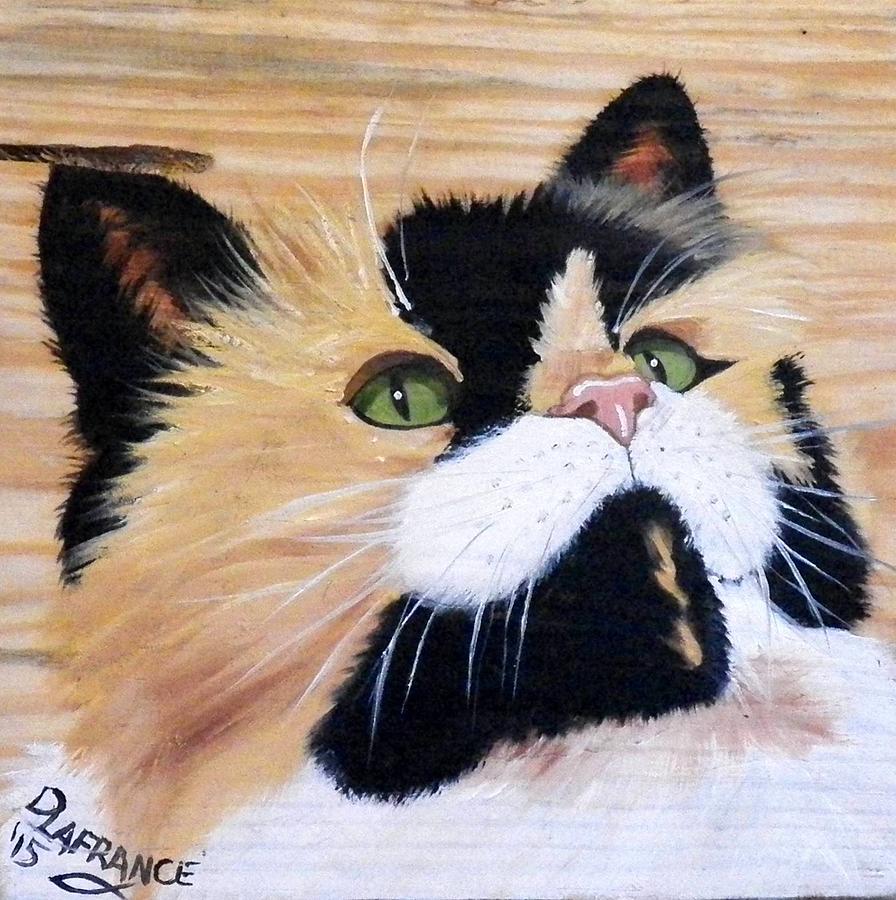 Calico Cat On Wood Painting
