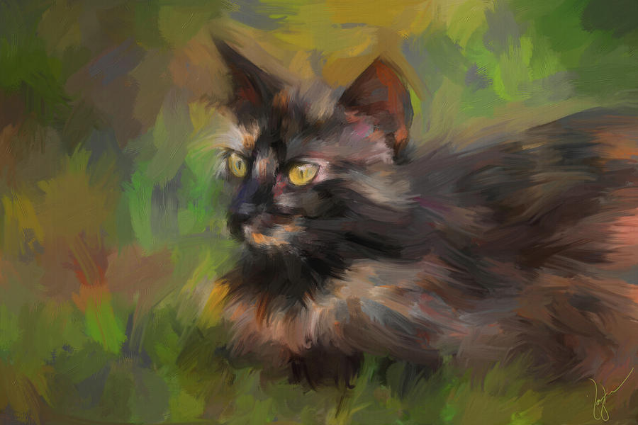 Calico In Wait Cat Painting Painting by Jai Johnson
