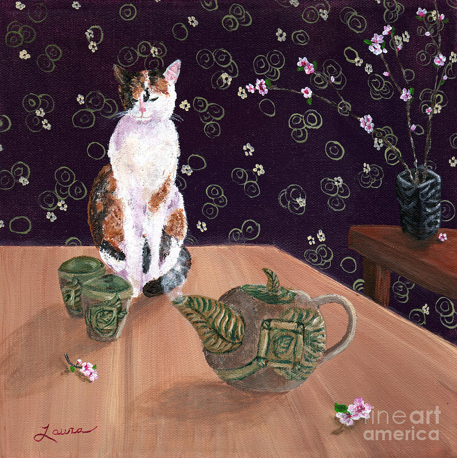 Calico Tea Meditation Painting by Laura Iverson