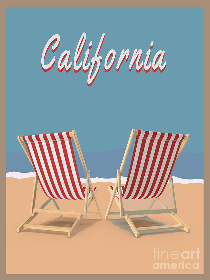 California Beach Vintage Poster Digital Art by Edward Fielding