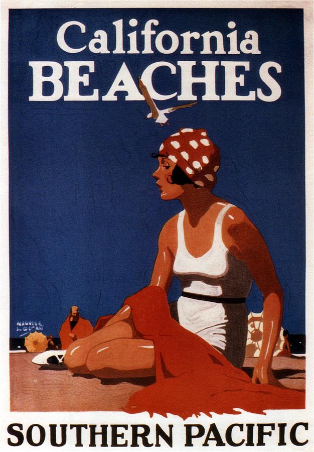 Vintage Mixed Media - California Beaches - Girl on a beach - Retro Poster - Vintage Advertising Poster by Studio Grafiikka
