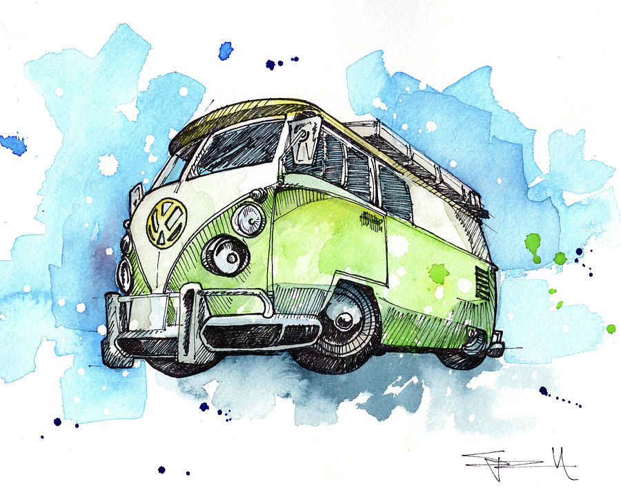 Car Painting - California Bus by Sean Parnell