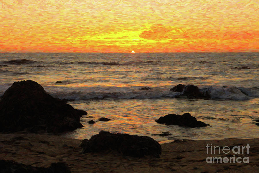 California Coast Sunset Digital Art