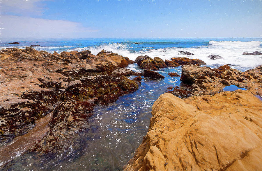 California Coast -  Waves Breaking on Rocks AP Painting by Dan Carmichael