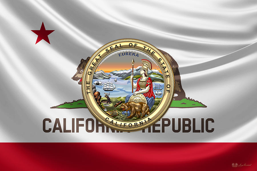 California Great Seal over State Flag Digital Art by Serge Averbukh