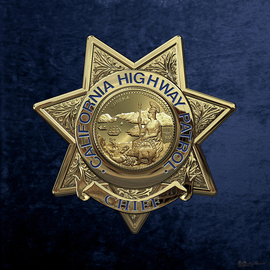California Highway Patrol  -  C H P  Chief Badge over Blue Velvet Digital Art by Serge Averbukh