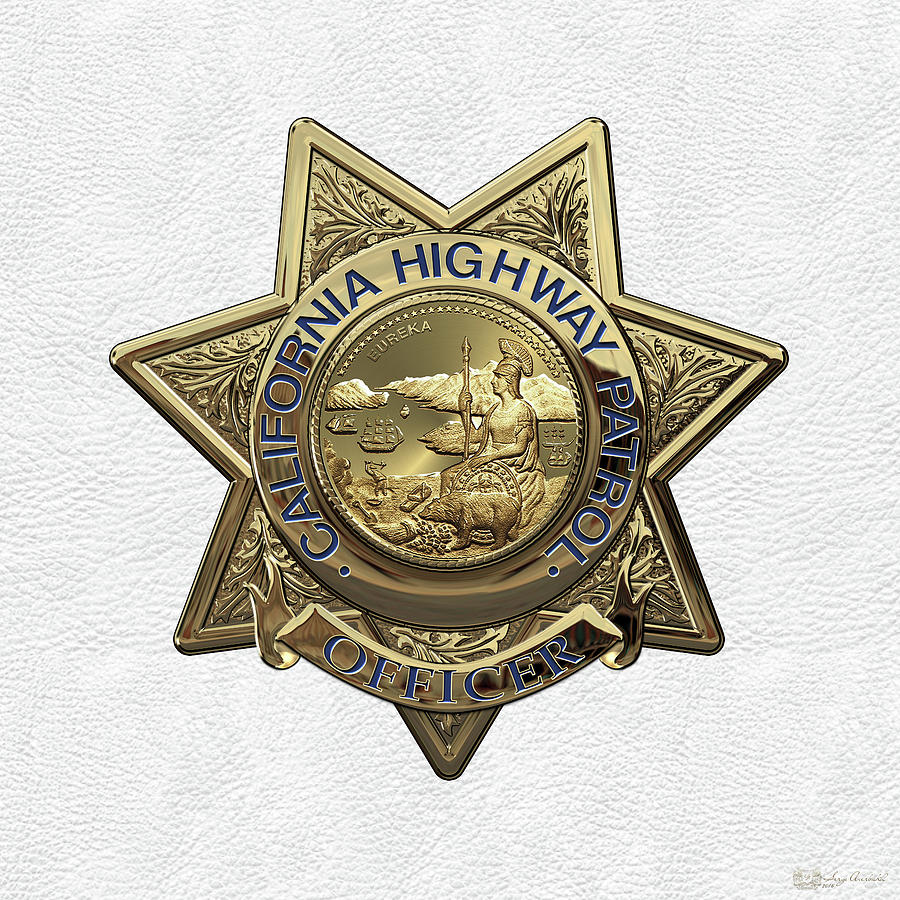 California Highway Patrol  -  C H P  Police Officer Badge over White Leather Digital Art by Serge Averbukh