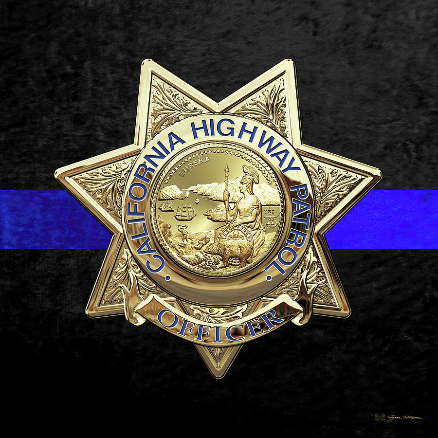 California Highway Patrol - CHP Officer Badge - The Thin Blue Line Edition over Black Velvet Digital Art by Serge Averbukh