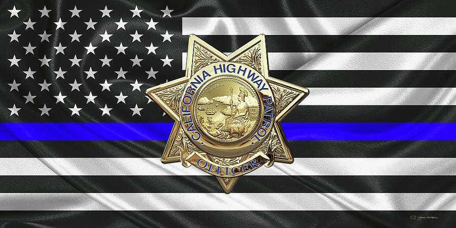 California Highway Patrol - CHP Officer Badge - The Thin Blue Line Flag Edition Digital Art by Serge Averbukh