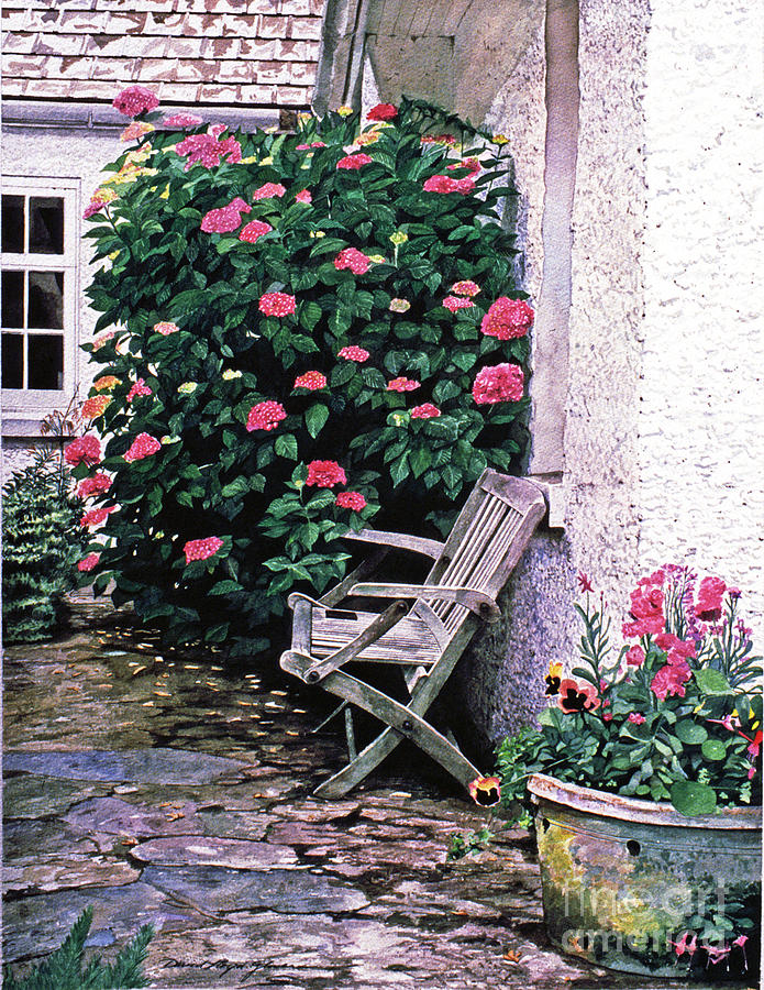 Garden Painting - California Hydrangea Cottage by David Lloyd Glover