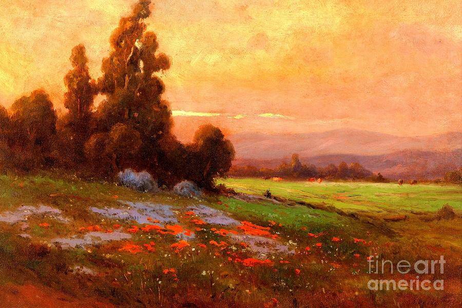 California Landscape with Poppies and Lupine 1885 Painting by Peter Ogden