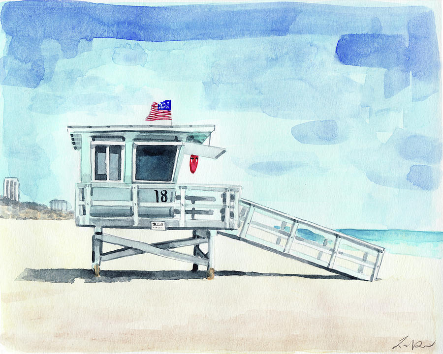 Venice Beach Painting - California Lifeguard Tower Print 2 Beach House Art California Beach Print Beach Painting Coastal by Laura Row