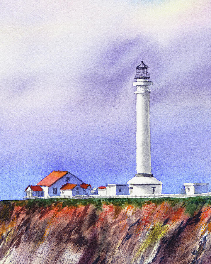 California Lighthouse Point Arena Painting by Irina Sztukowski