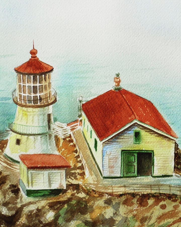 California Lighthouse Point Reyes  Painting by Irina Sztukowski