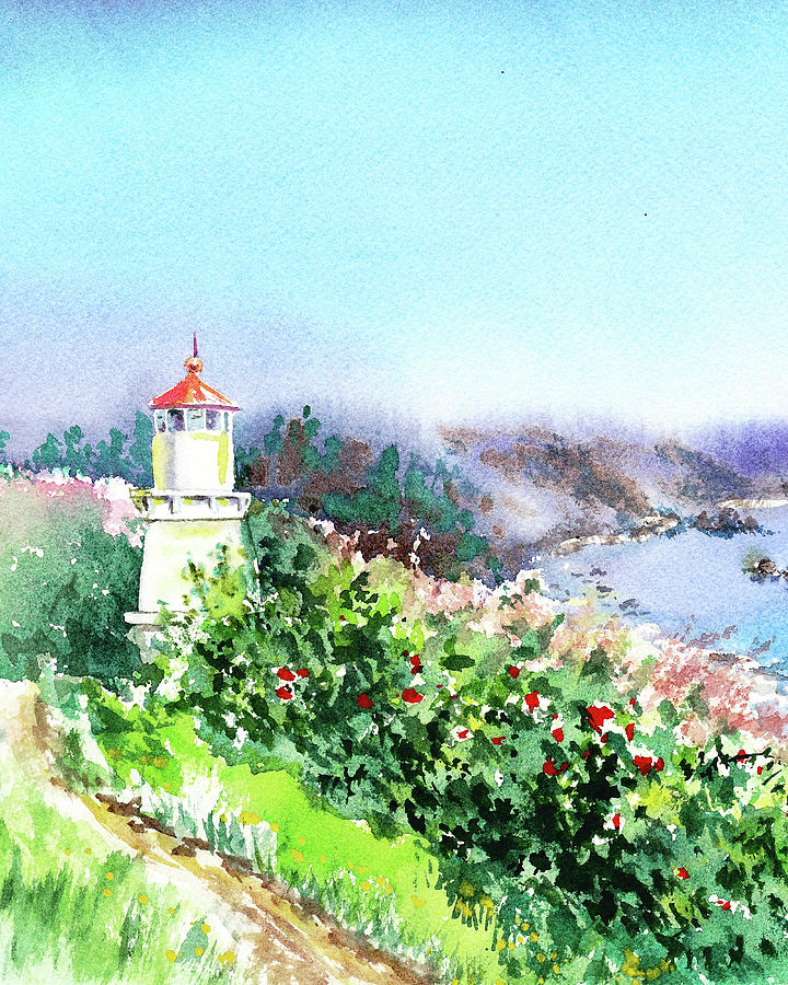 California Lighthouse Trinidad Pacific Ocean Painting by Irina Sztukowski