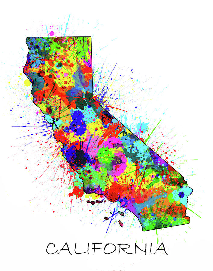 California Map Color Splatter Digital Art