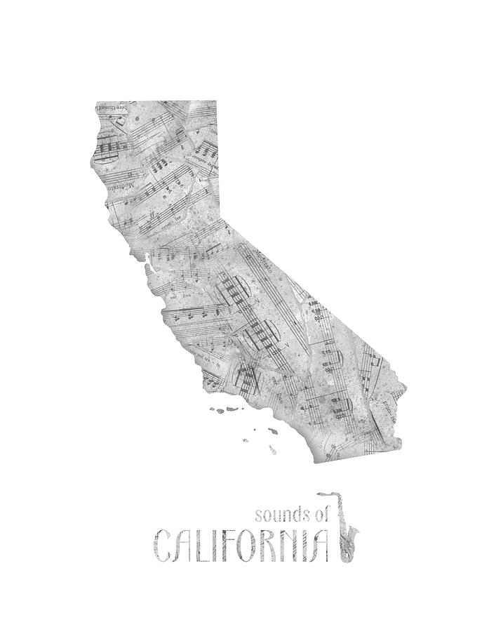 California Map Music Notes Digital Art