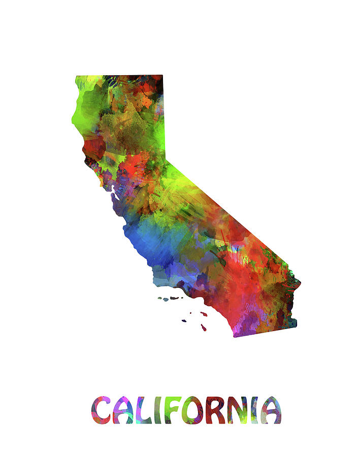 California  Map Watercolor Digital Art