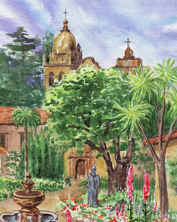 California Mission Carmel Basilica Painting by Irina Sztukowski