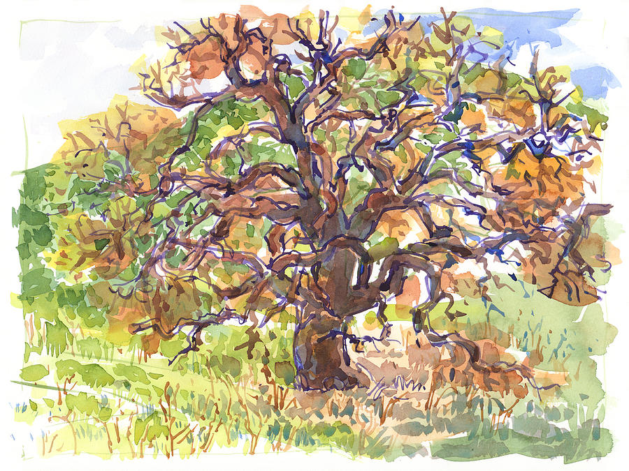 California Oak in Winter Painting by Judith Kunzle California Oak in Winter Painting by Judith Kunzle
