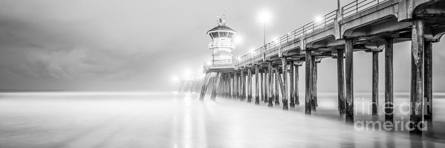California Pier Black and White Panorama Photo Photograph by Paul Velgos