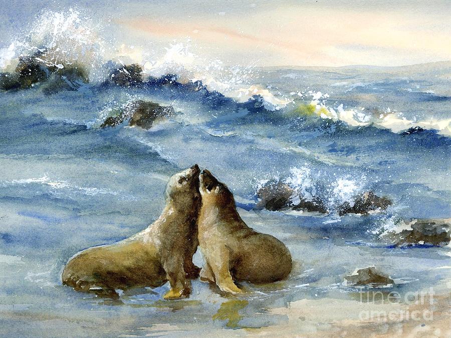 California Sea Lions Painting by Virginia Potter