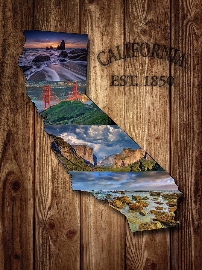 Yosemite National Park Photograph - California State Map Collage by Rick Berk