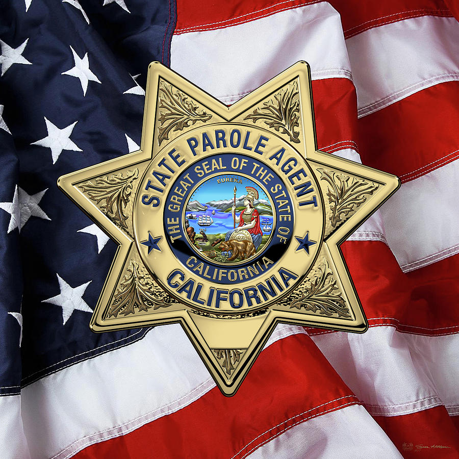 California State Parole Agent Badge over American Flag Digital Art by Serge Averbukh