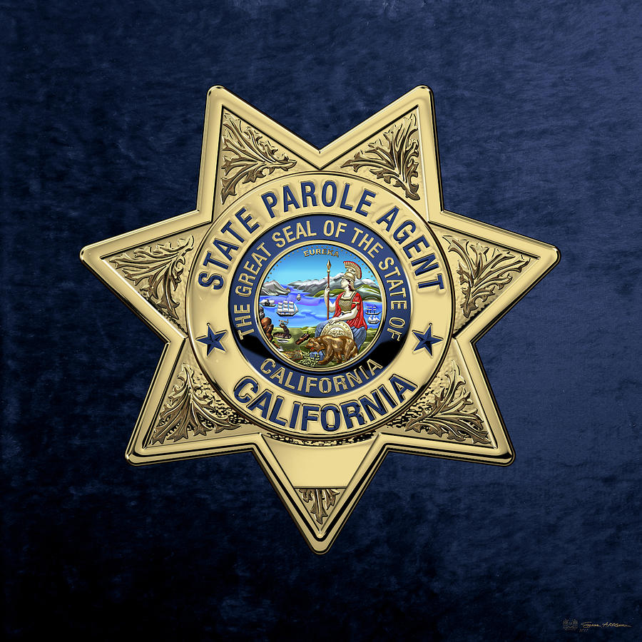 California State Parole Agent Badge over Blue Velvet Digital Art by Serge Averbukh