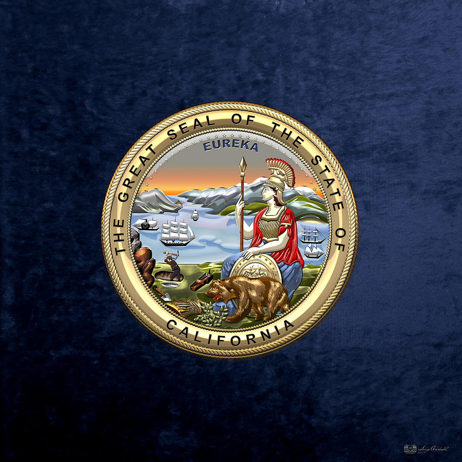 California State Seal over Blue Velvet Digital Art by Serge Averbukh