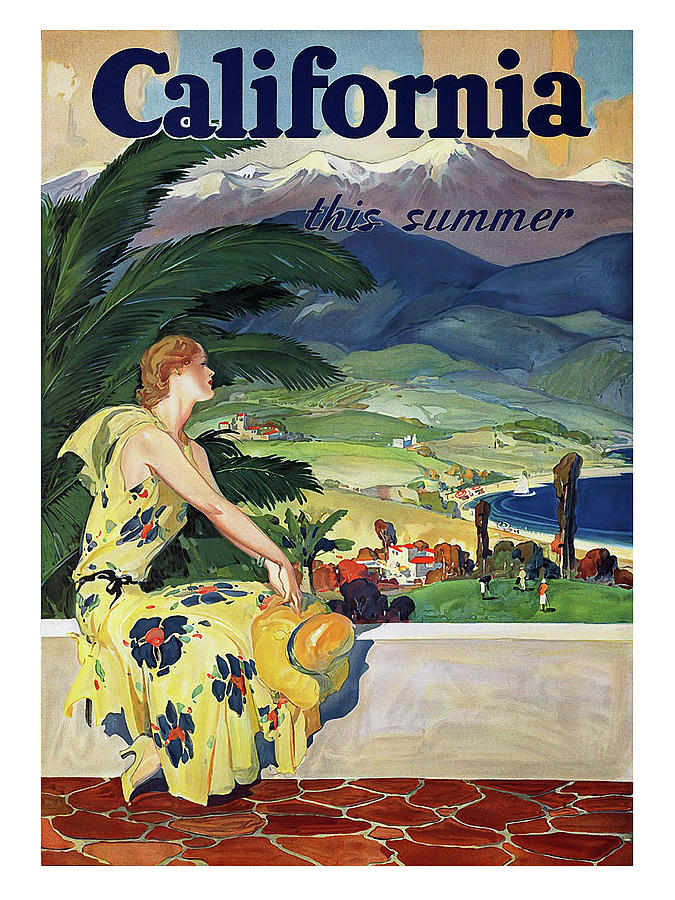 California summer, girl sitting on terrace Painting by Long Shot