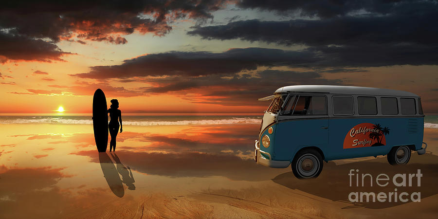 Sunset Digital Art - California Surfing by Monika Juengling