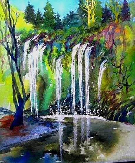 California Water Fall Painting by Esther Woods