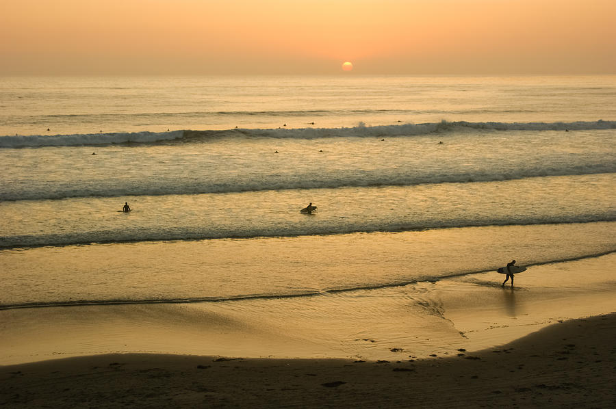 Californian Gold - Sunset Beach Waves and Surfers - Oh So California Photograph by Georgia Mizuleva