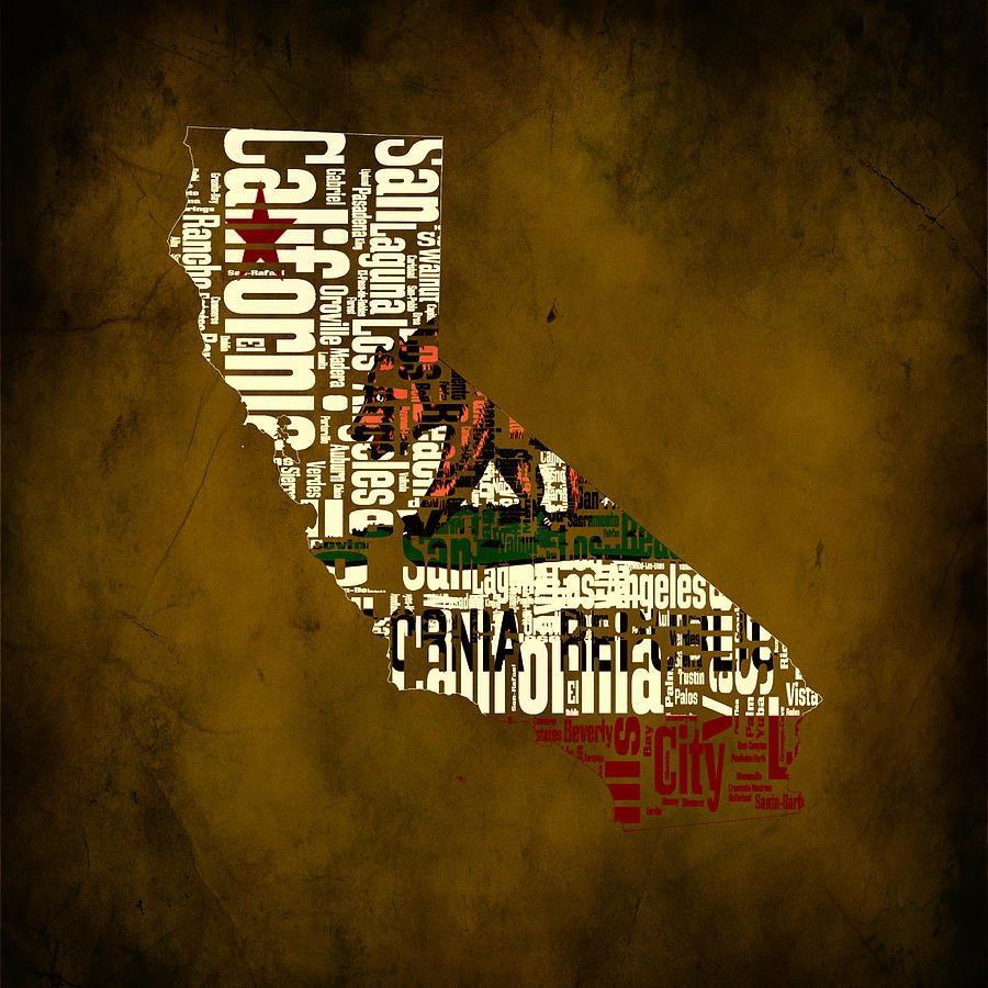 California Typographic Map 2a Digital Art by Brian Reaves