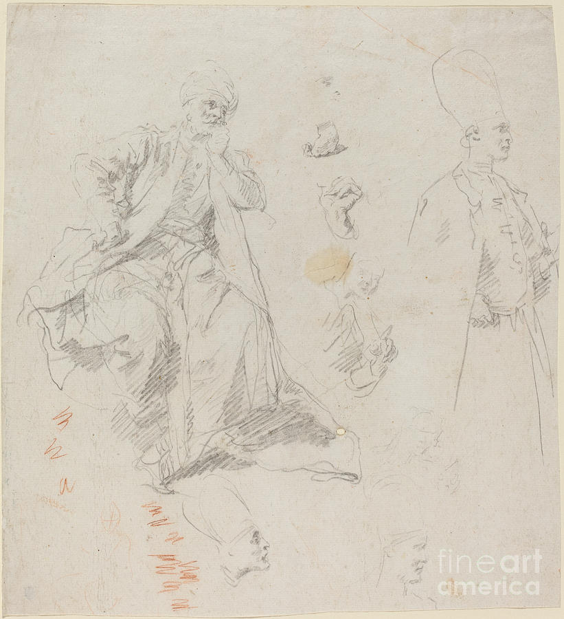 Caliph Aladin And His Counselors Drawing by Giovanni Battista Piazzetta