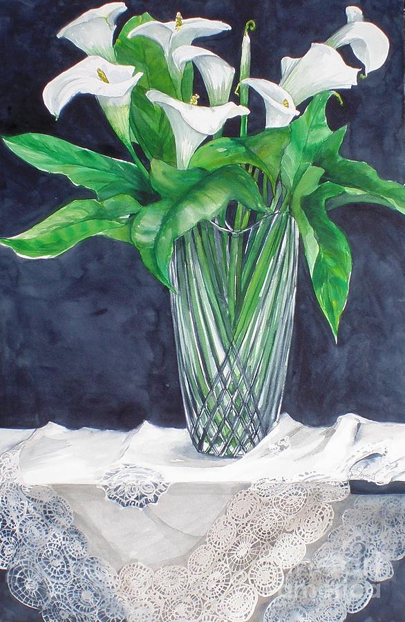 Calla Lilies and Lace Painting by Jane Loveall
