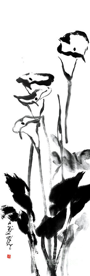 Abstract Painting - Calla Lilies - Beauty And Innocence In Black And White  by Nadja Van Ghelue