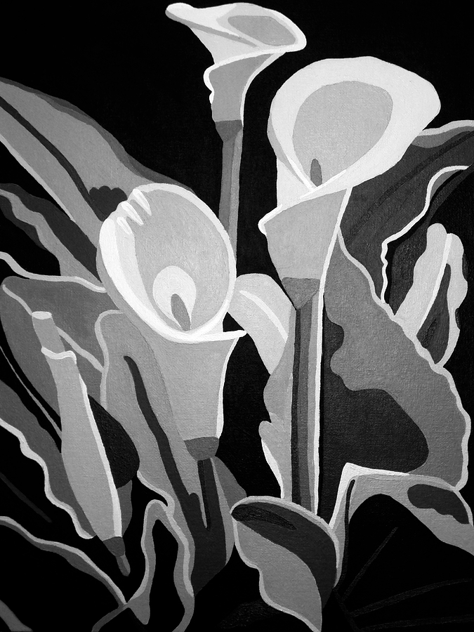Abstract Painting - Calla Lilies BW by Angelina Tamez