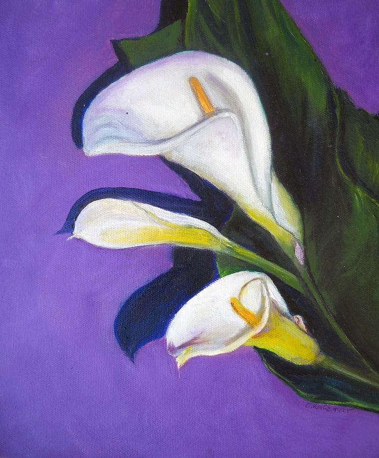 Calla Lilies 3 flowers Painting by Olga Kaczmar - Fine Art America