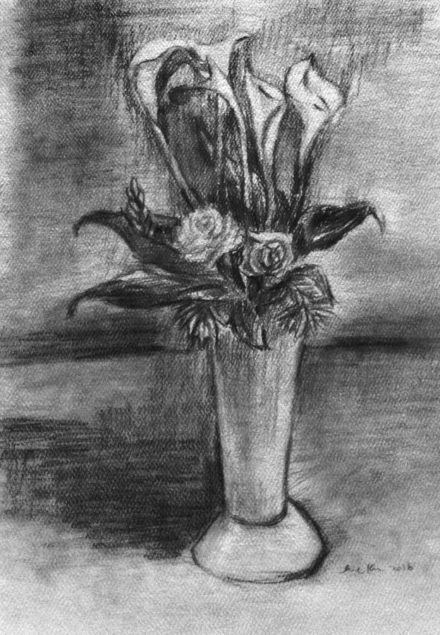 Calla lily and rose  Drawing by Hae Kim