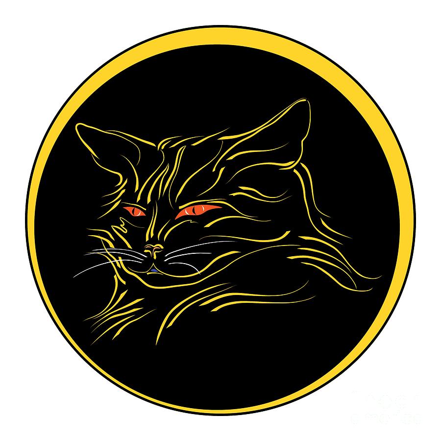 Cat Digital Art - Calligraphic Black Cat and Moon by MM Anderson