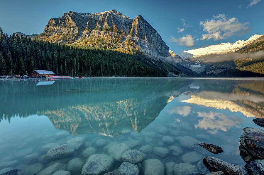 Calm and peaceful morning at Lake Louise Photograph by Pierre Leclerc Photography