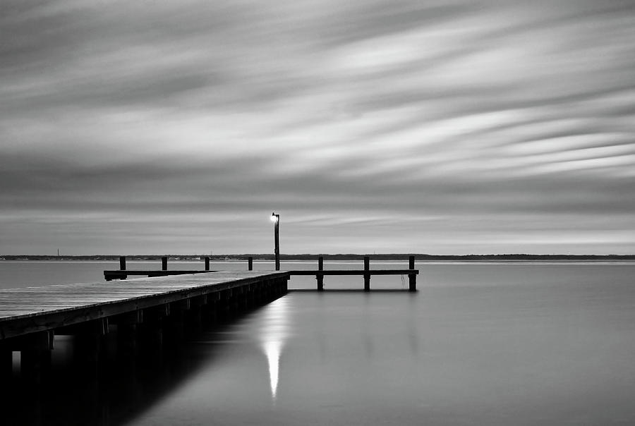 Calm Barnegat Bay New Jersey Black and White Photograph by Terry DeLuco