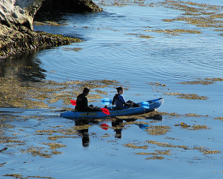 Calm Blue Ocean -- Kayakers in Shell Beach, California Photograph by Darin Volpe