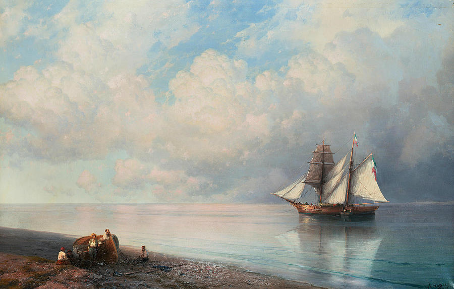 Boat Painting - Calm Early Evening Sea by Ivan Aivazovsky