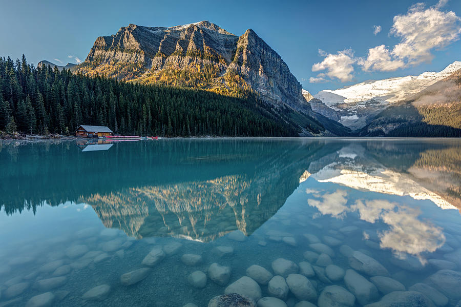 Banff National Park Photograph - Calm Lake Louise reflection by Pierre Leclerc Photography